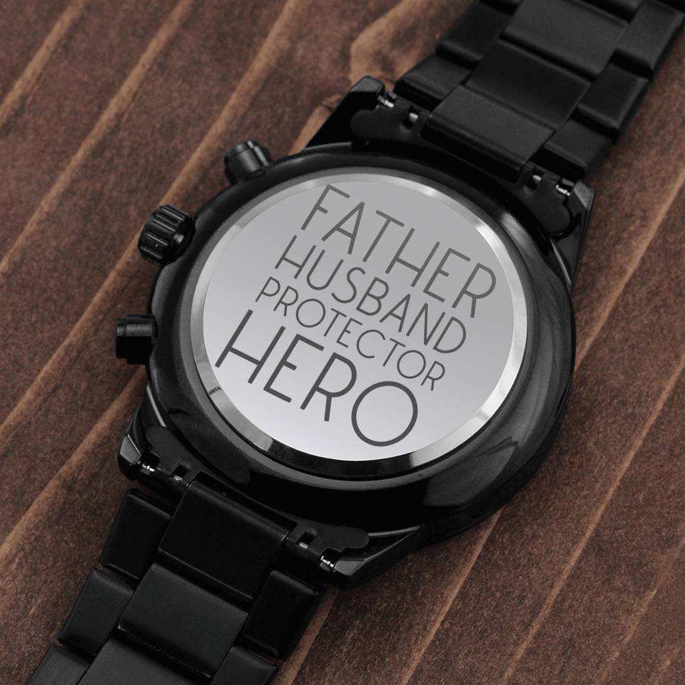 Father Husband Protector Hero - Black Chronograph Watch - Celeste Jewel