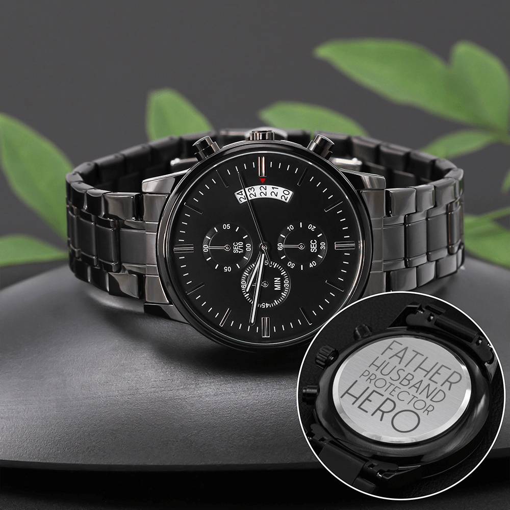 Father Husband Protector Hero - Black Chronograph Watch - Celeste Jewel