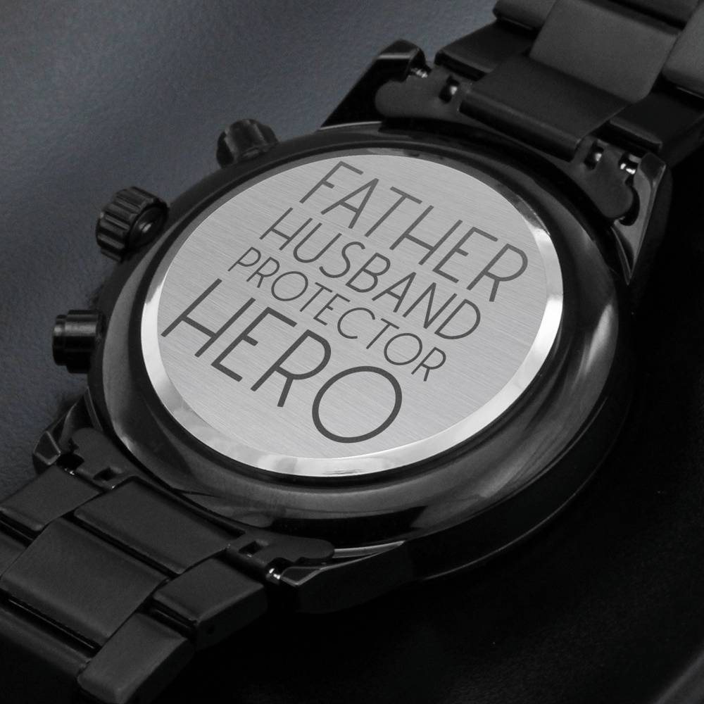 Father Husband Protector Hero - Black Chronograph Watch - Celeste Jewel