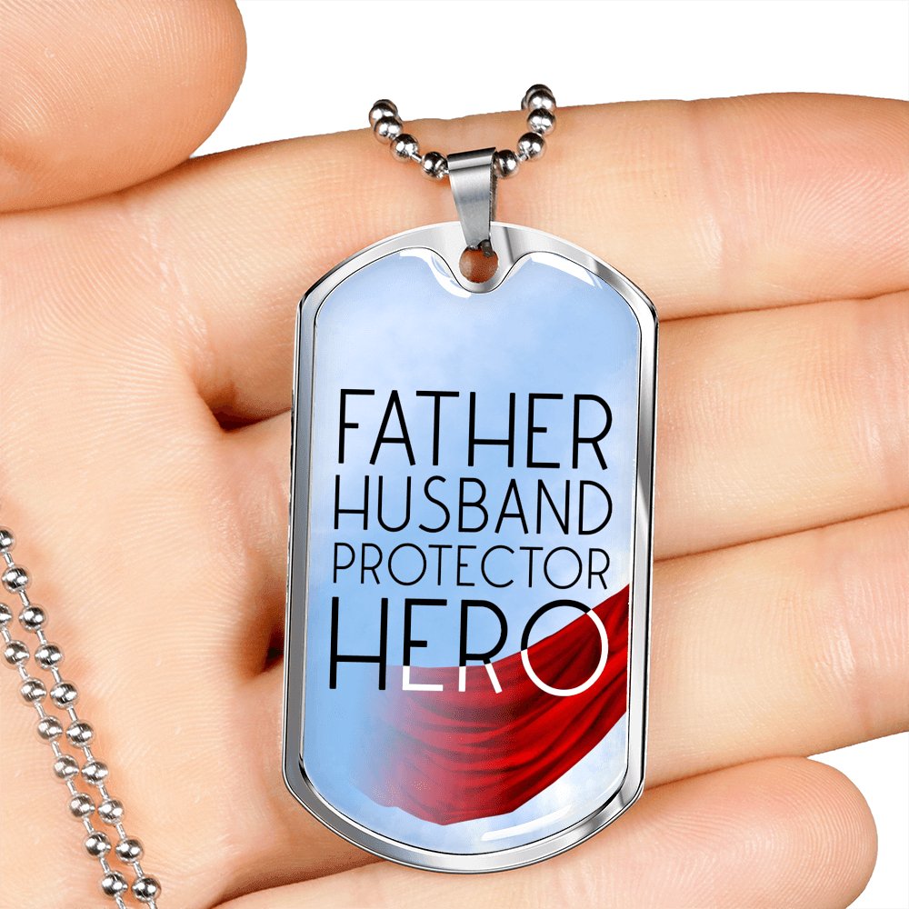 Father Husband Protector Hero - Luxury Dog Tag Necklace - Celeste Jewel