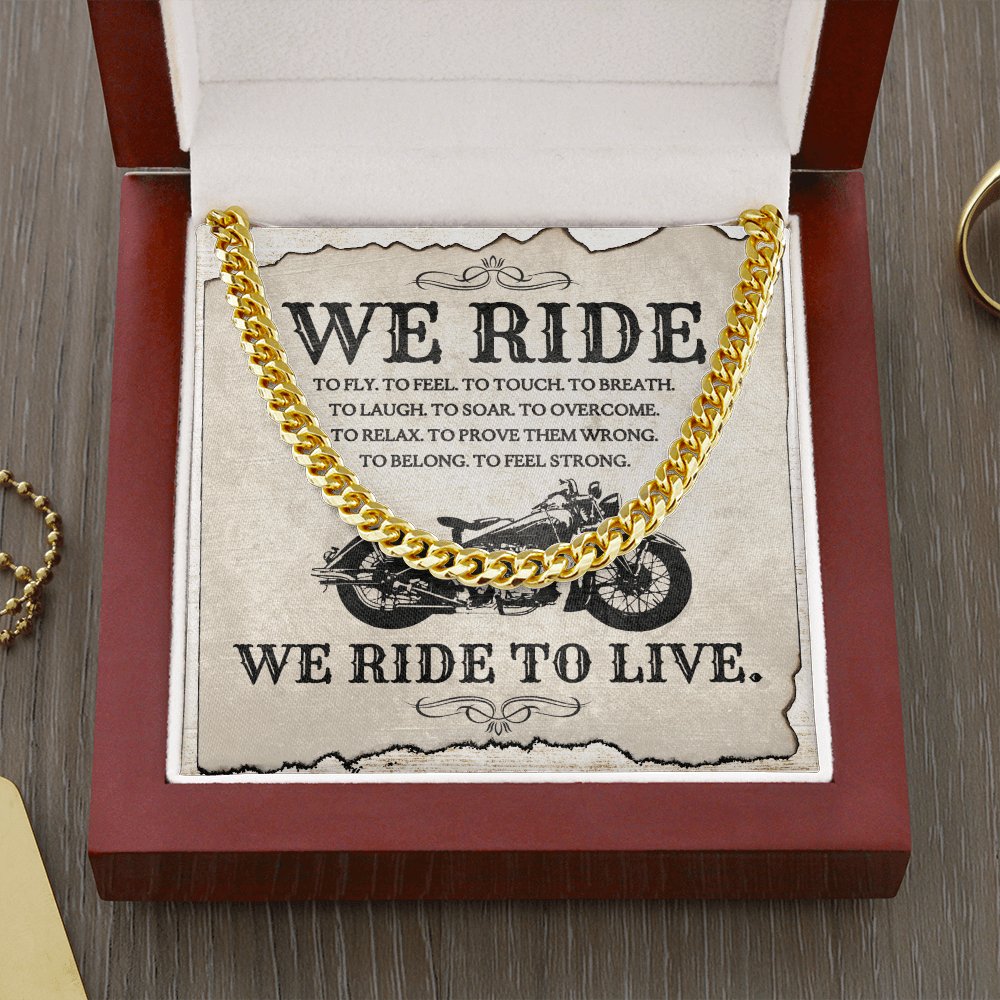 Gift For Biker - We Ride To Live - Cuban Link Chain Necklace - Celeste Jewel