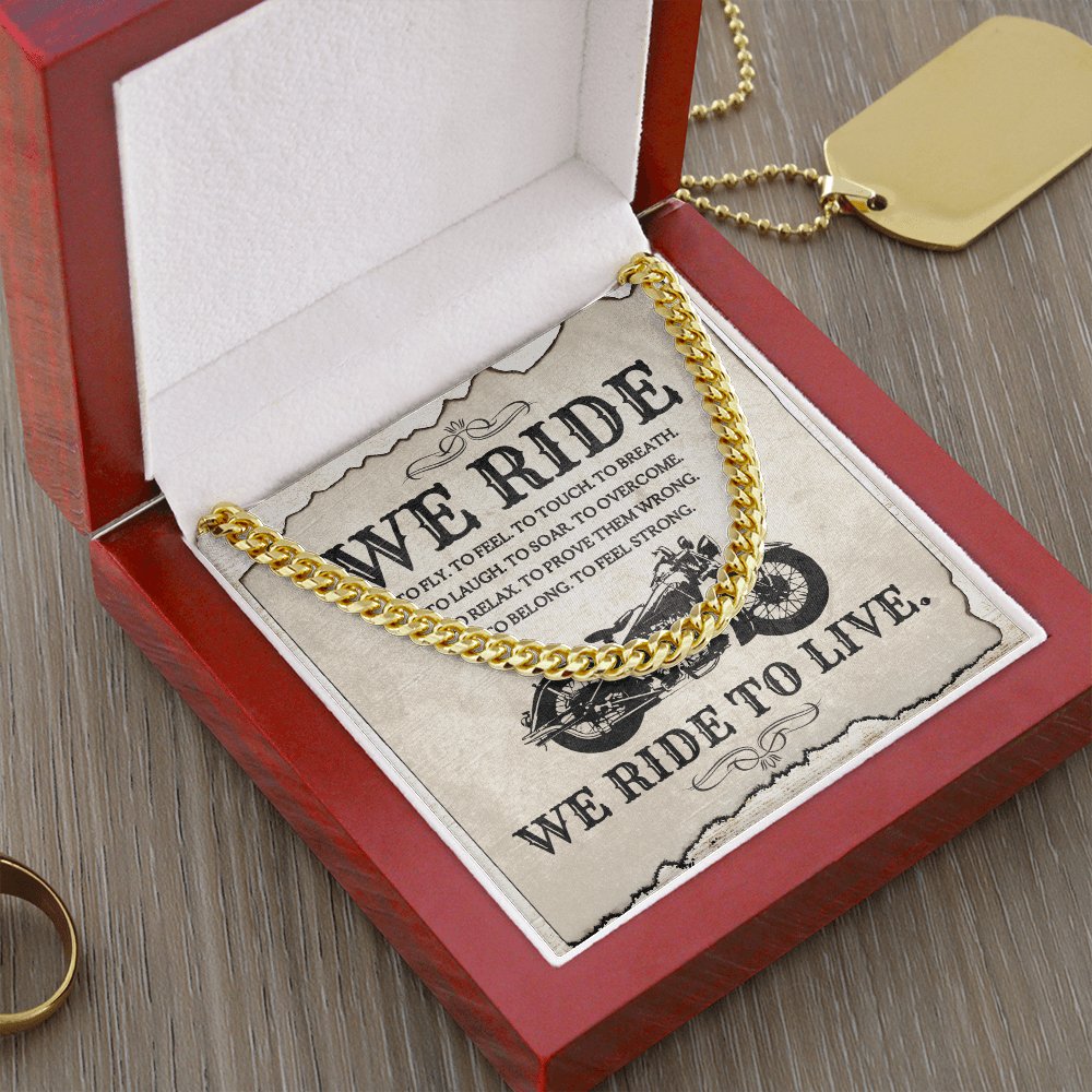 Gift For Biker - We Ride To Live - Cuban Link Chain Necklace - Celeste Jewel