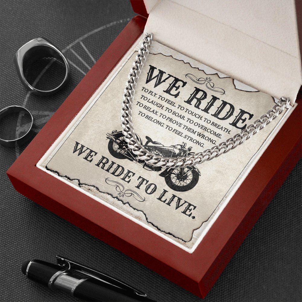 Gift For Biker - We Ride To Live - Cuban Link Chain Necklace - Celeste Jewel