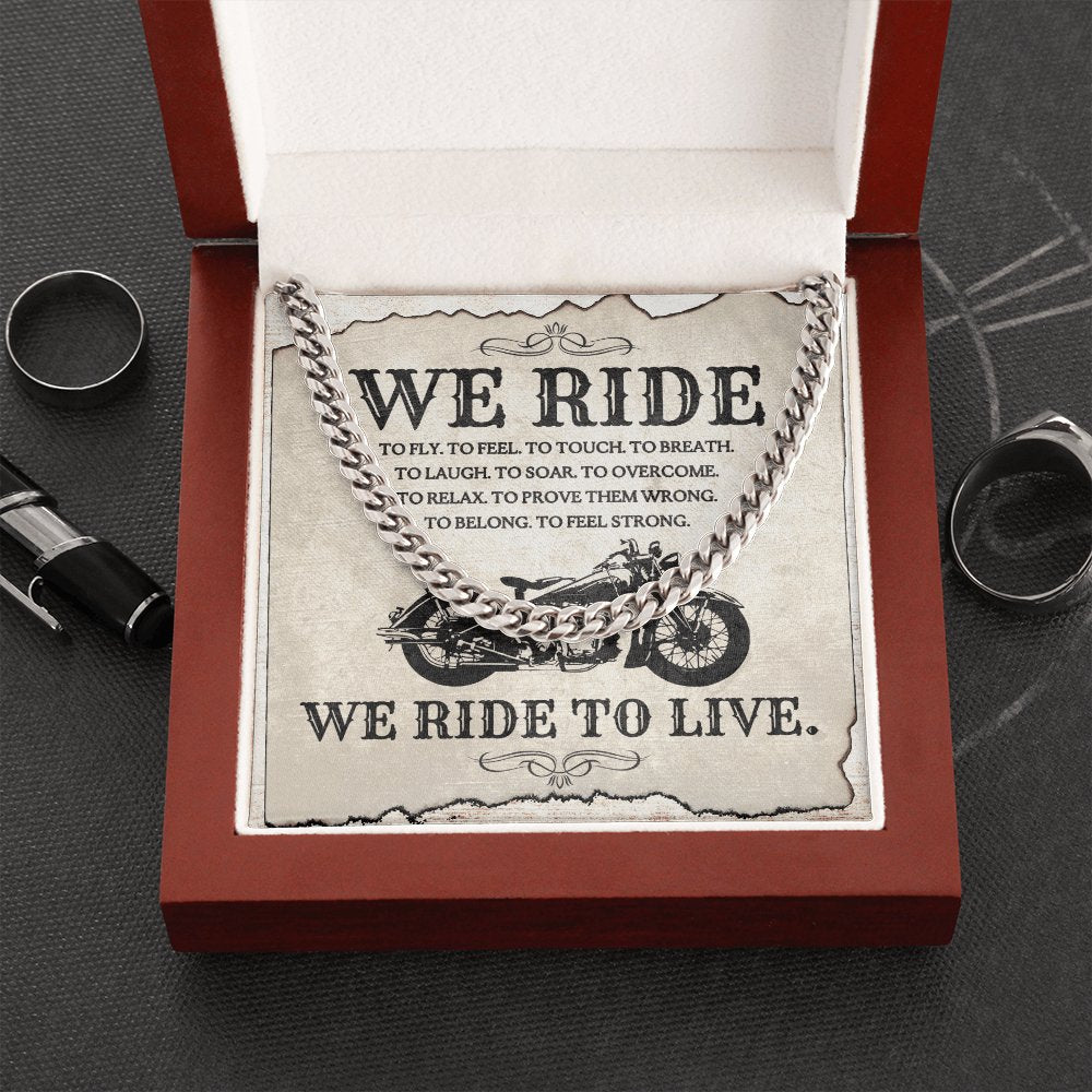 Gift For Biker - We Ride To Live - Cuban Link Chain Necklace - Celeste Jewel