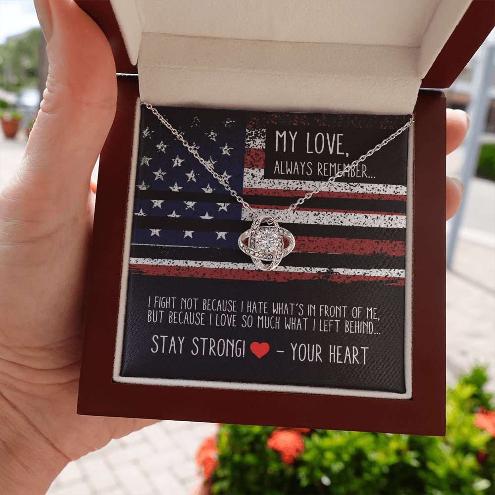 Gift For Military Wife & Girlfriend - Stay Strong - Love Knot Necklace - Celeste Jewel