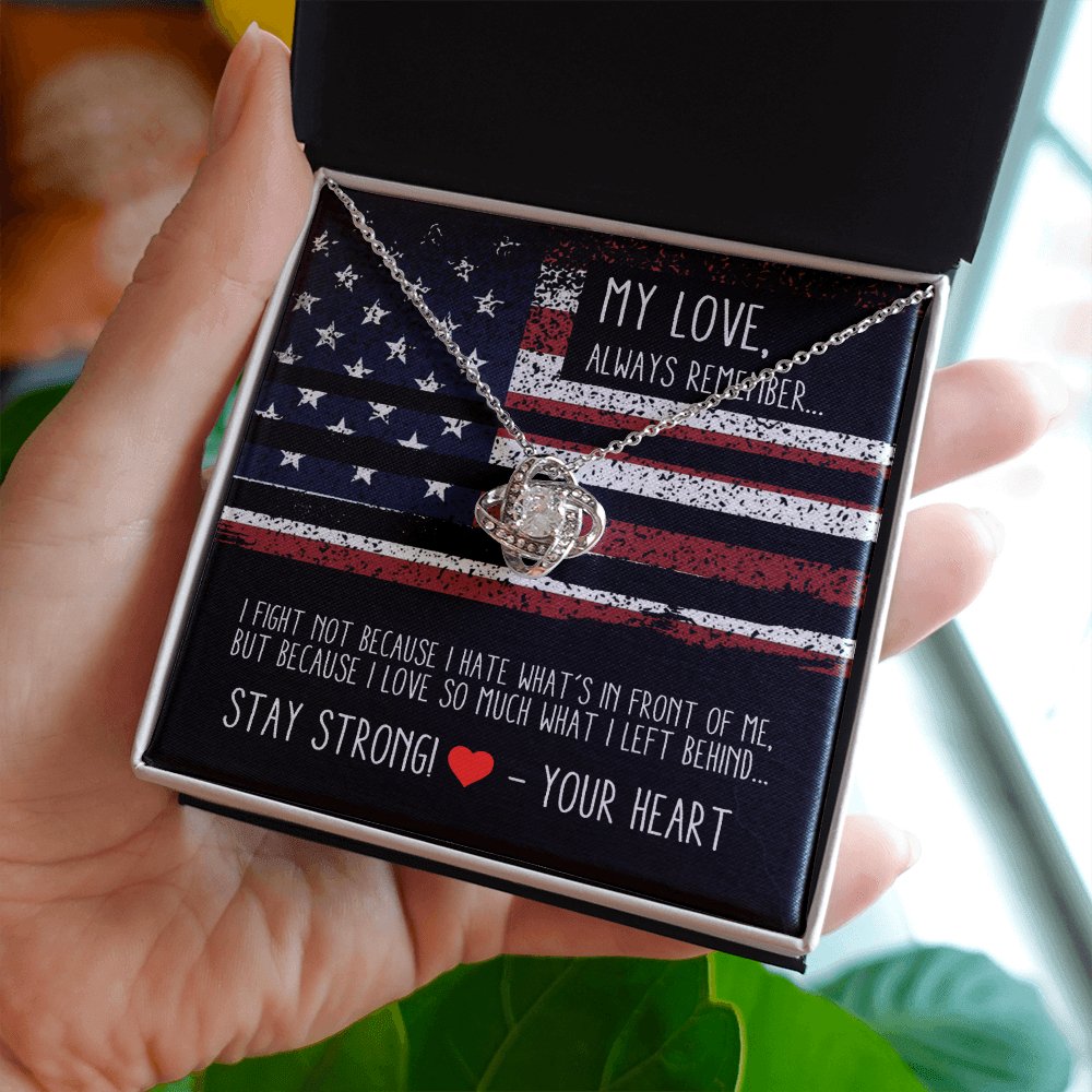 Gift For Military Wife & Girlfriend - Stay Strong - Love Knot Necklace - Celeste Jewel