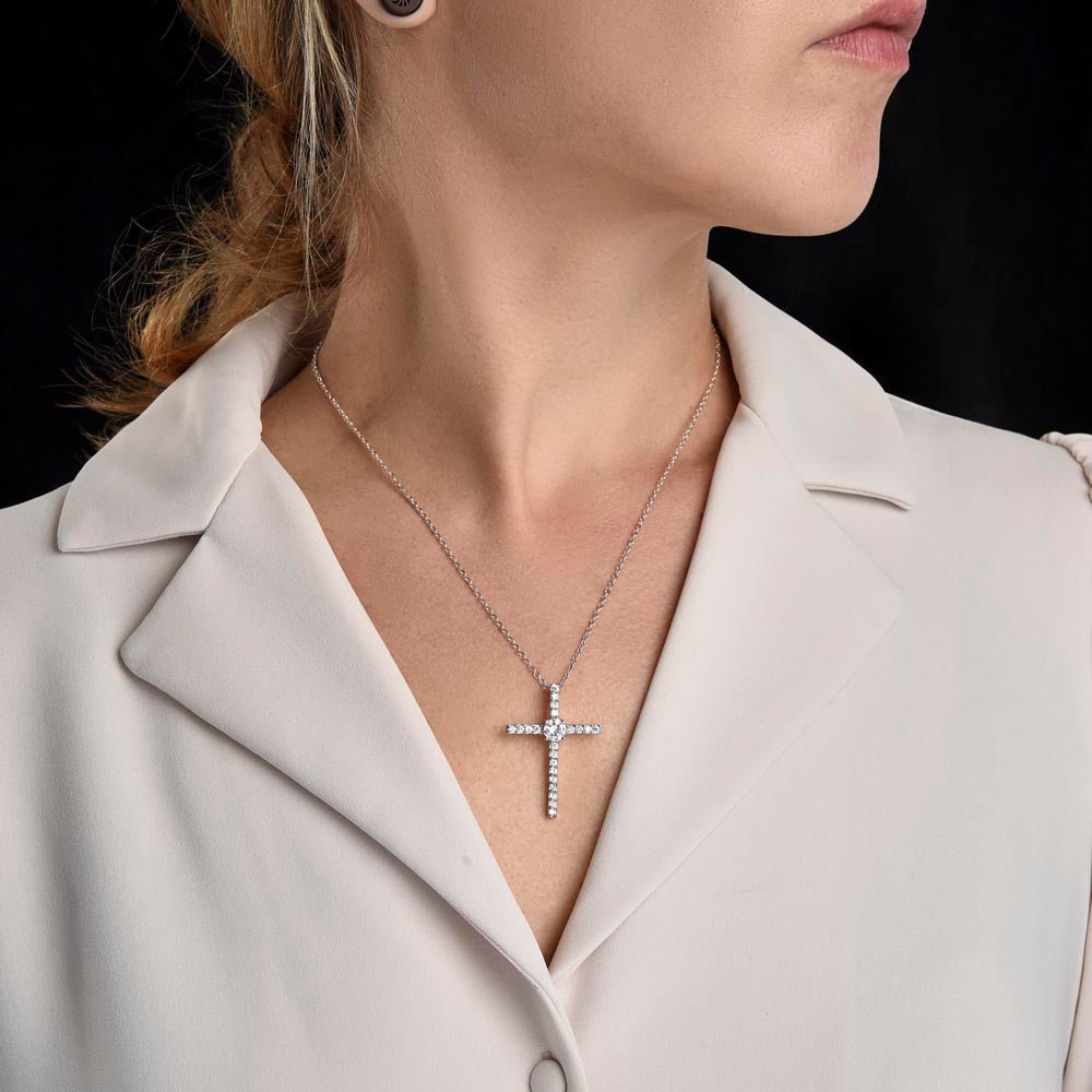 Gift For Mom - I Know It's Not Easy - Cubic Zirconia Cross Necklace - Celeste Jewel