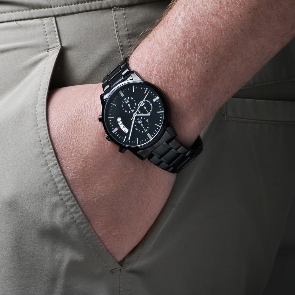 Gift For Son From Dad - Just Believe In Yourself - Black Chronograph Watch - Celeste Jewel