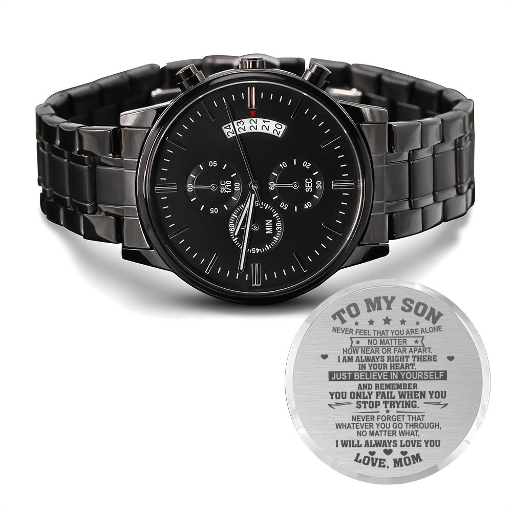 Gift For Son From Dad - Just Believe In Yourself - Black Chronograph Watch - Celeste Jewel