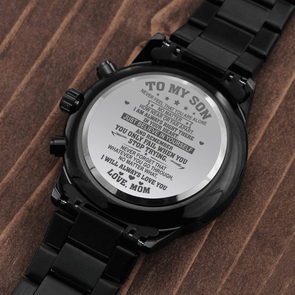 Gift For Son From Dad - Just Believe In Yourself - Black Chronograph Watch - Celeste Jewel