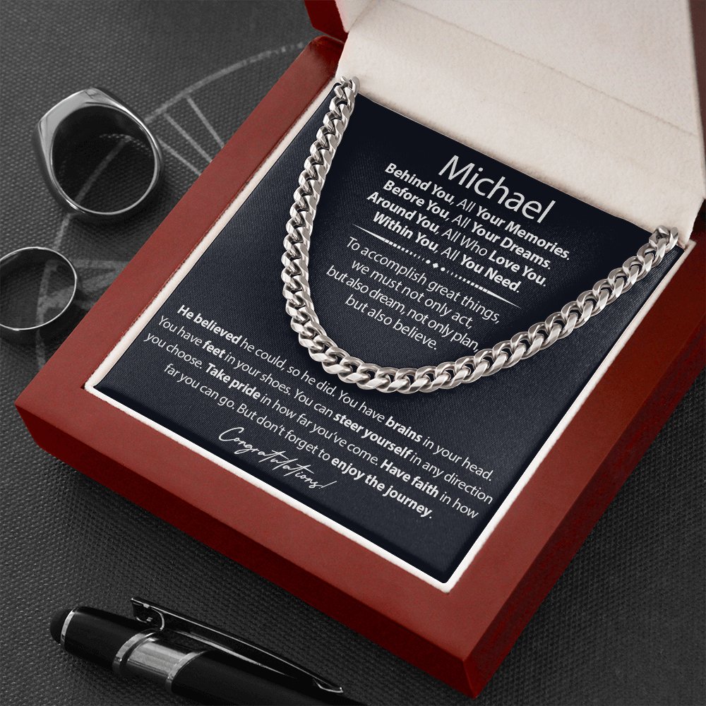 Graduation Gift For Him - Enjoy The Journey - Cuban Link Chain Necklace - Celeste Jewel