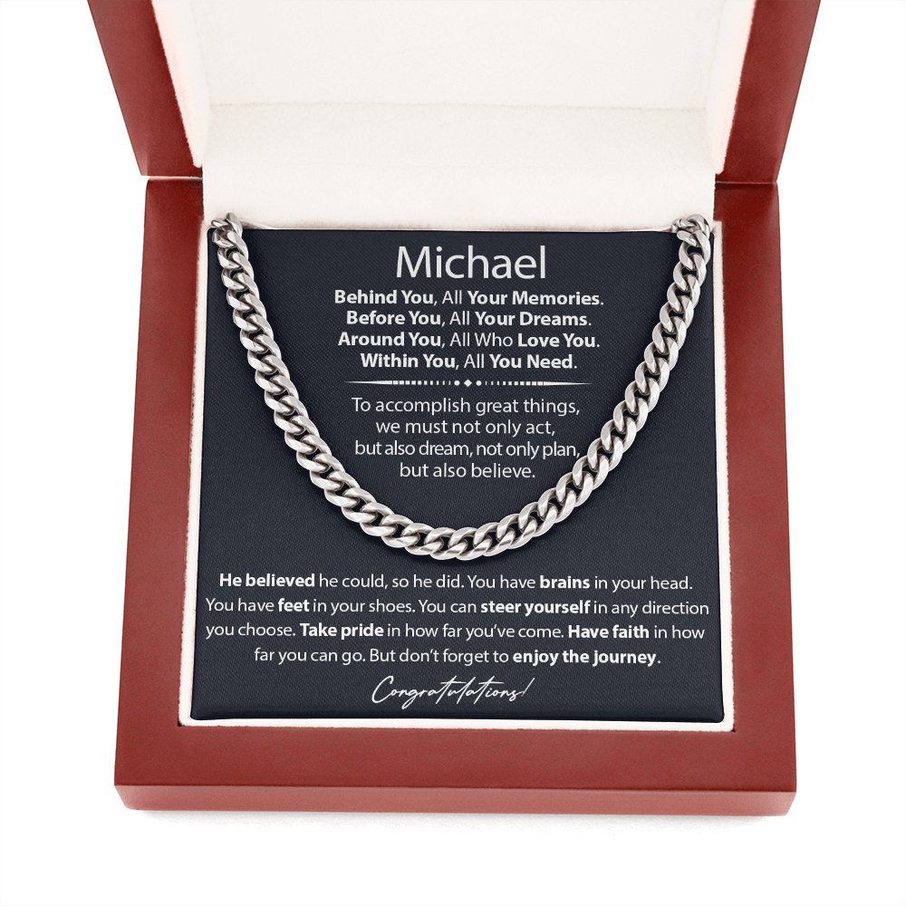 Graduation Gift For Him - Enjoy The Journey - Cuban Link Chain Necklace - Celeste Jewel