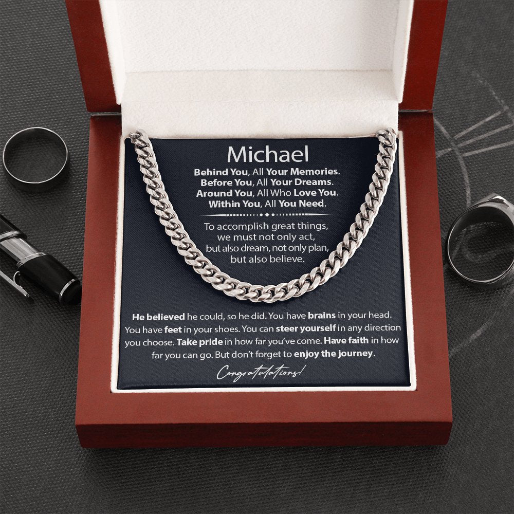 Graduation Gift For Him - Enjoy The Journey - Cuban Link Chain Necklace - Celeste Jewel