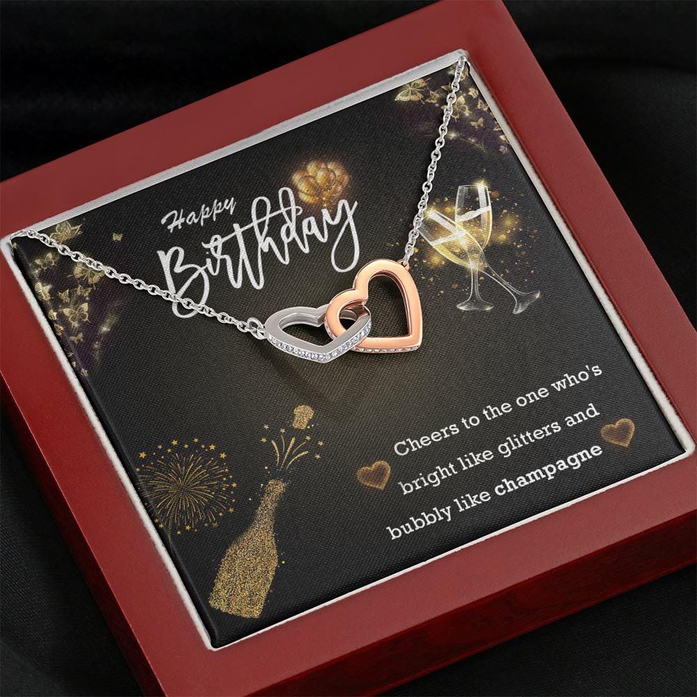 Happy Birthday - Glitters & Champagne - Interlocking Hearts Necklace - Celeste Jewel