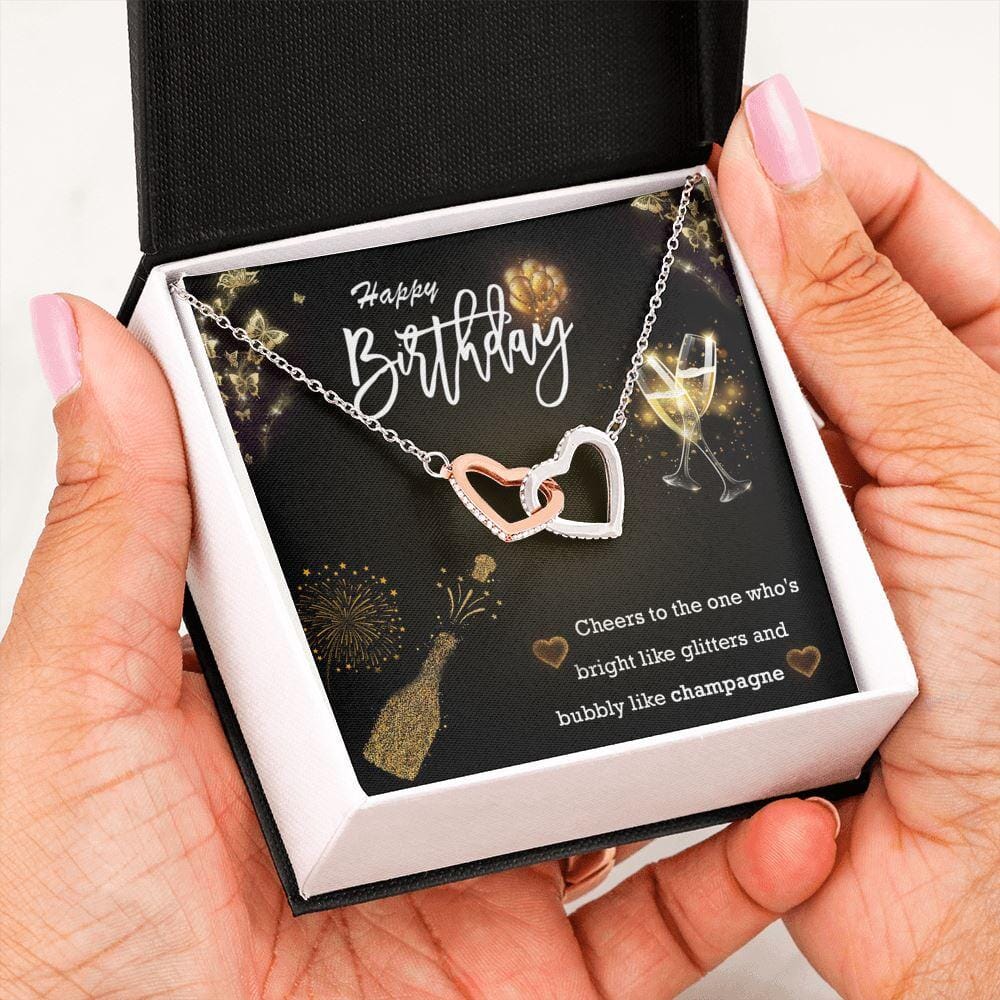 Happy Birthday - Glitters & Champagne - Interlocking Hearts Necklace - Celeste Jewel