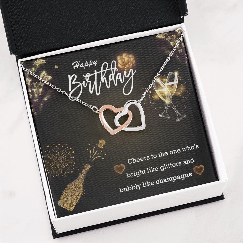 Happy Birthday - Glitters & Champagne - Interlocking Hearts Necklace - Celeste Jewel