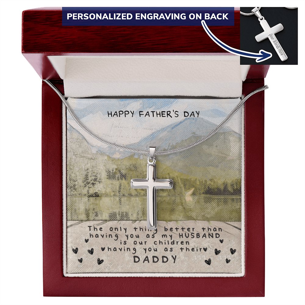 Happy Father's Day Gift For Dad - Wife To Husband - Personalized Cross Necklace - Celeste Jewel