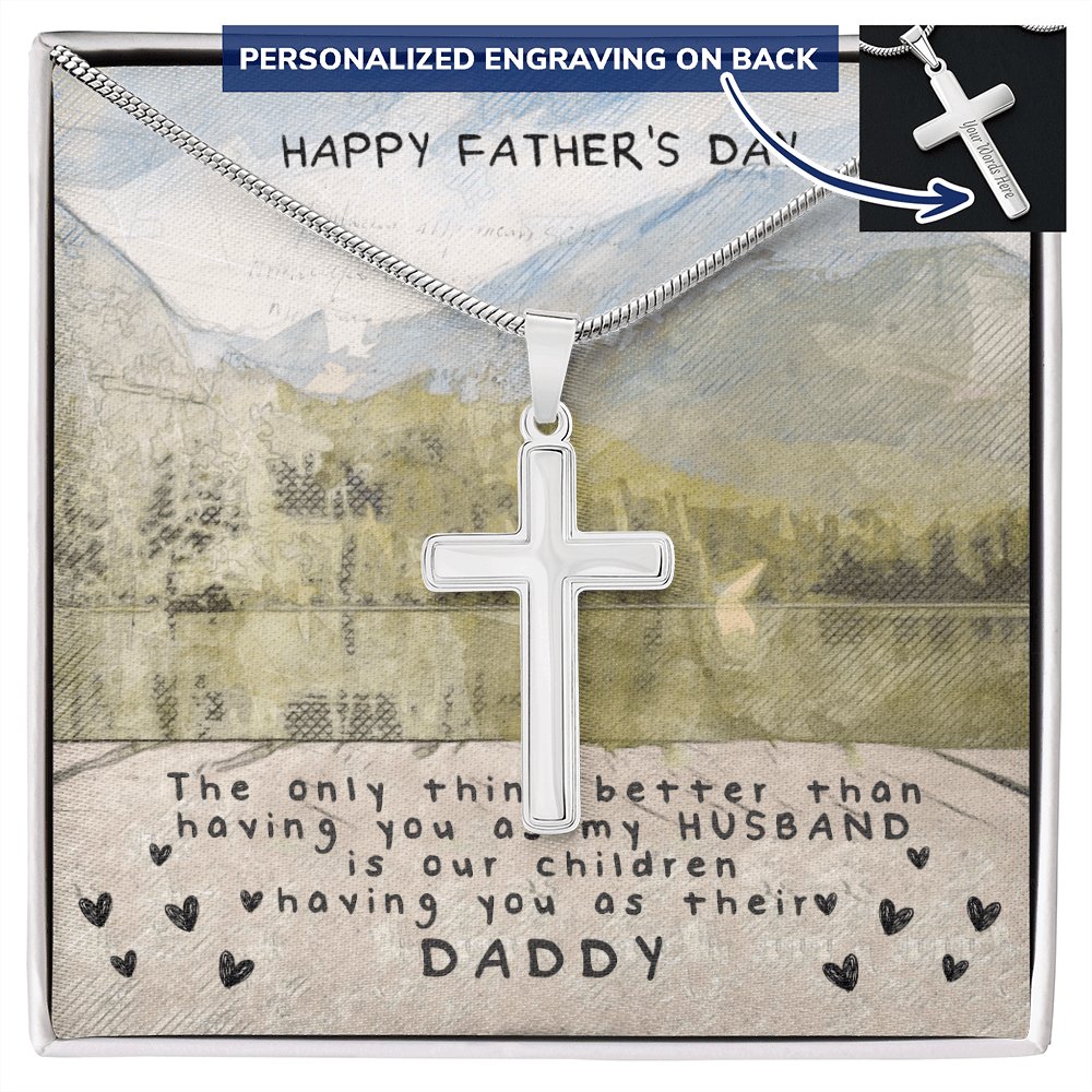 Happy Father's Day Gift For Dad - Wife To Husband - Personalized Cross Necklace - Celeste Jewel