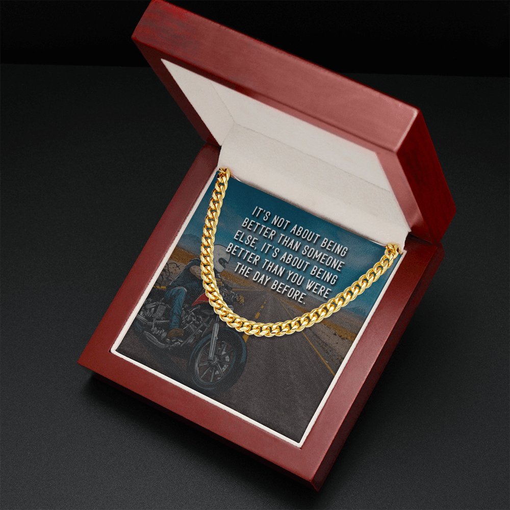 Meaningful Gift - It's Not About Being Better (Motorcycle) - Cuban Link Chain Necklace - Celeste Jewel