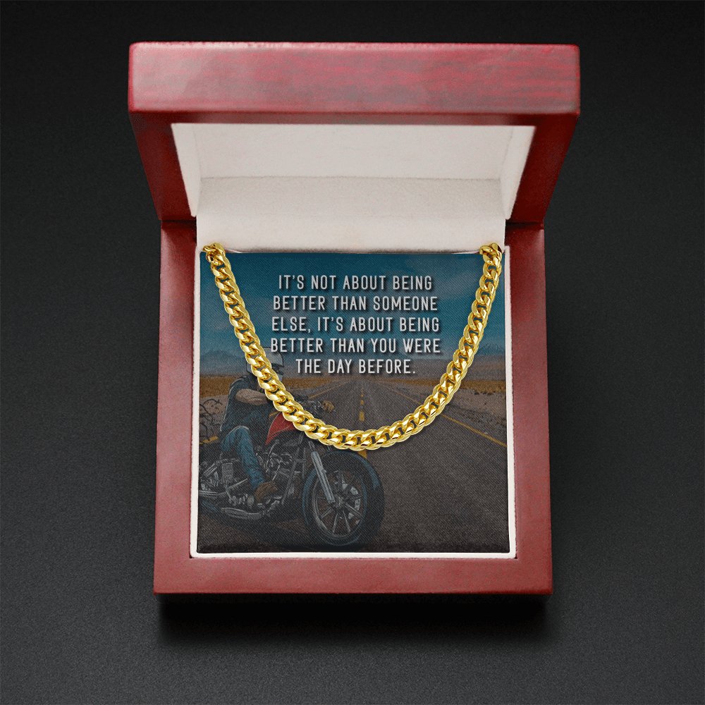 Meaningful Gift - It's Not About Being Better (Motorcycle) - Cuban Link Chain Necklace - Celeste Jewel