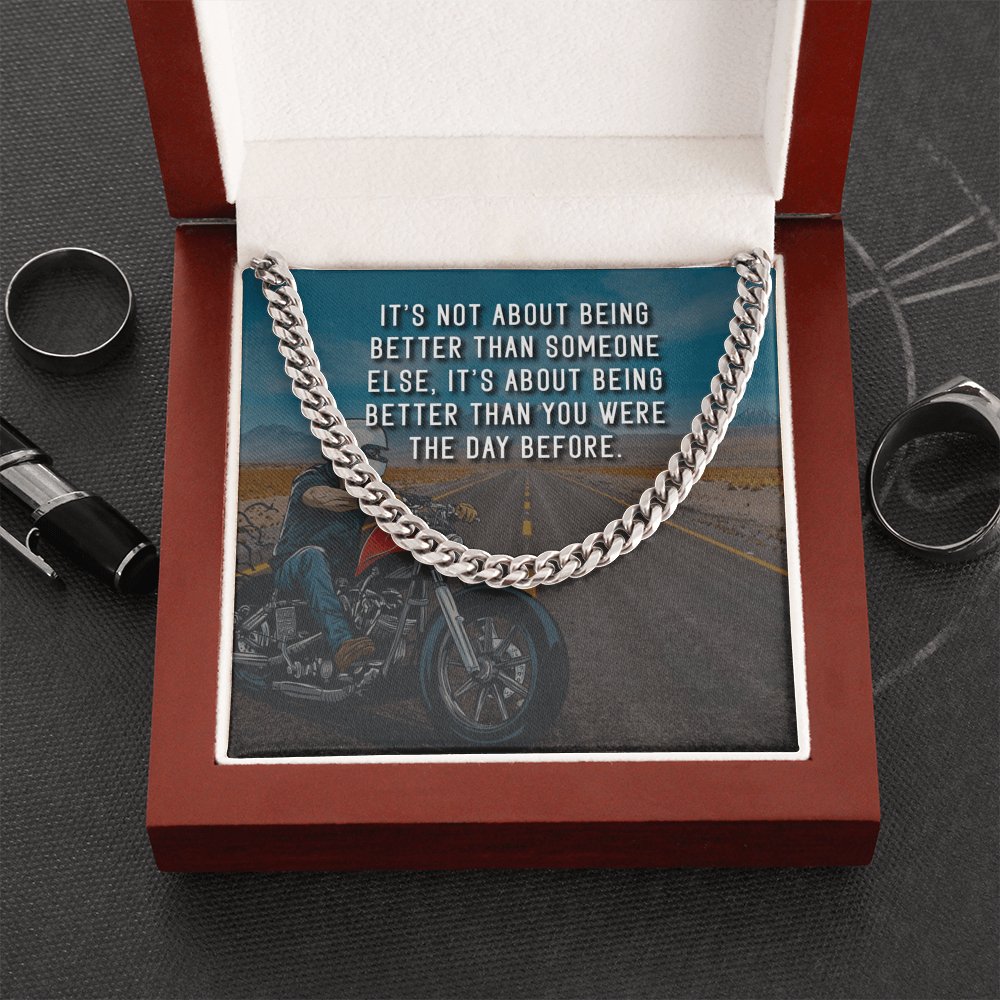 Meaningful Gift - It's Not About Being Better (Motorcycle) - Cuban Link Chain Necklace - Celeste Jewel