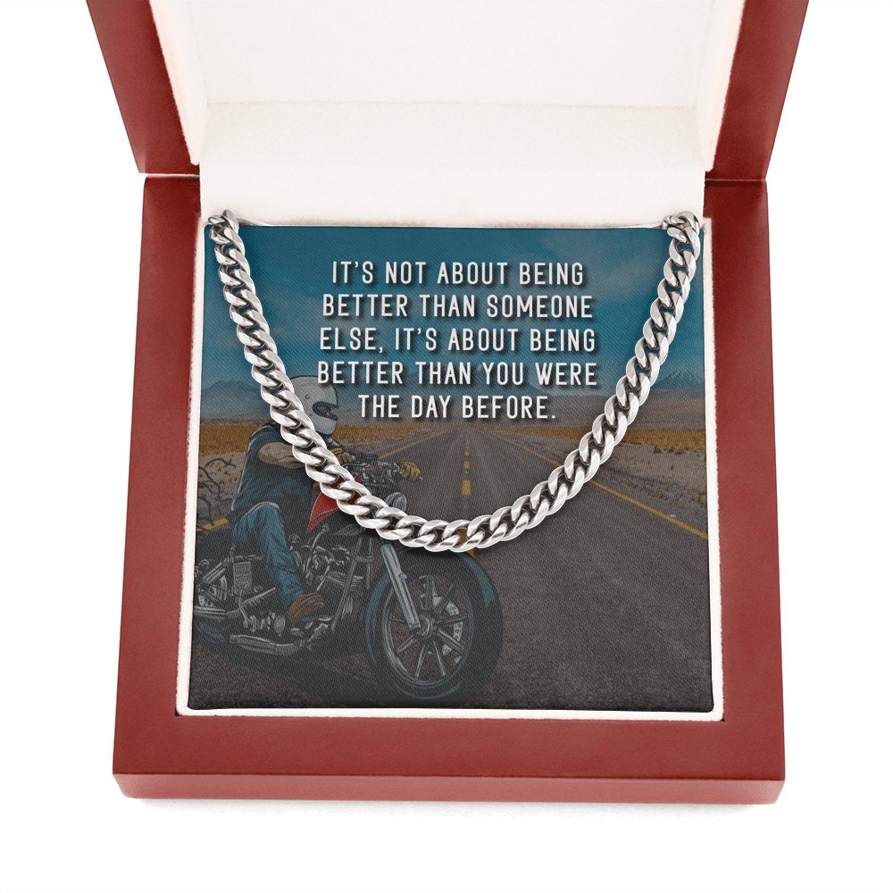 Meaningful Gift - It's Not About Being Better (Motorcycle) - Cuban Link Chain Necklace - Celeste Jewel