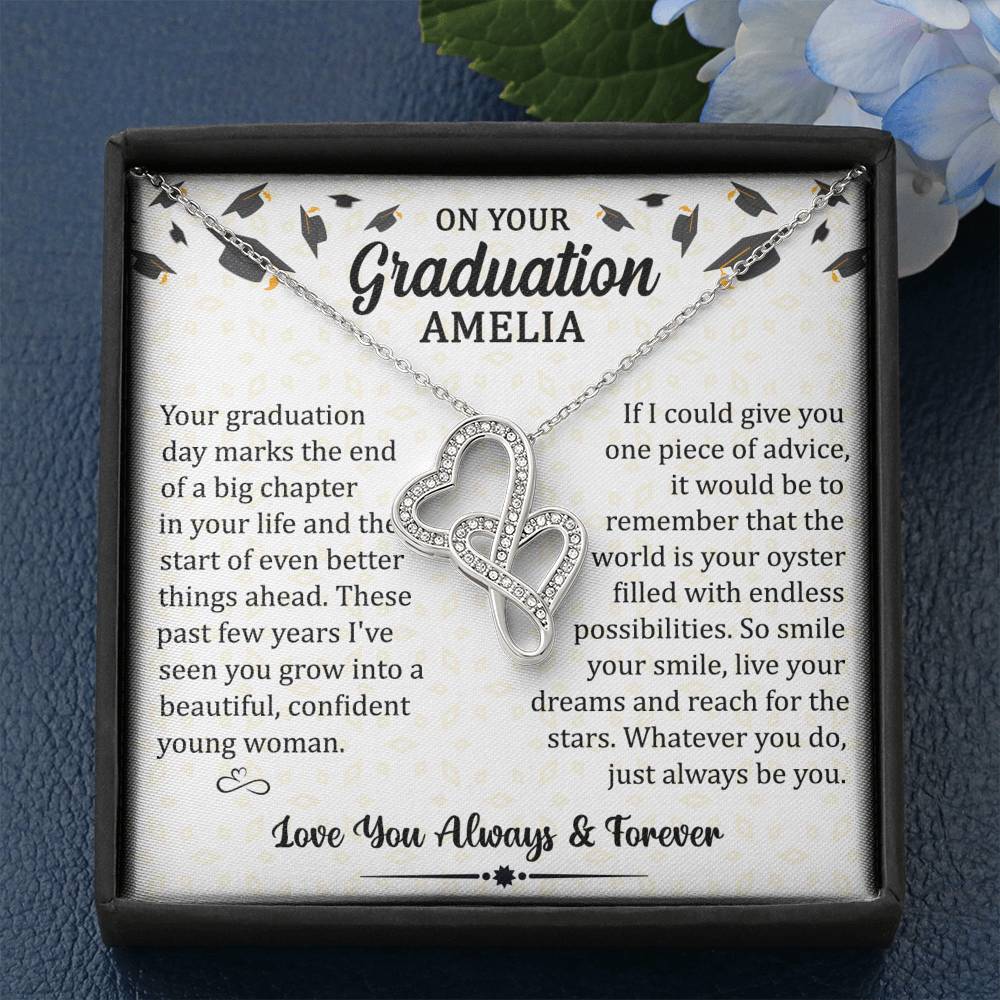 On Your Graduation - Always Be You - Duo Hearts Necklace - Celeste Jewel