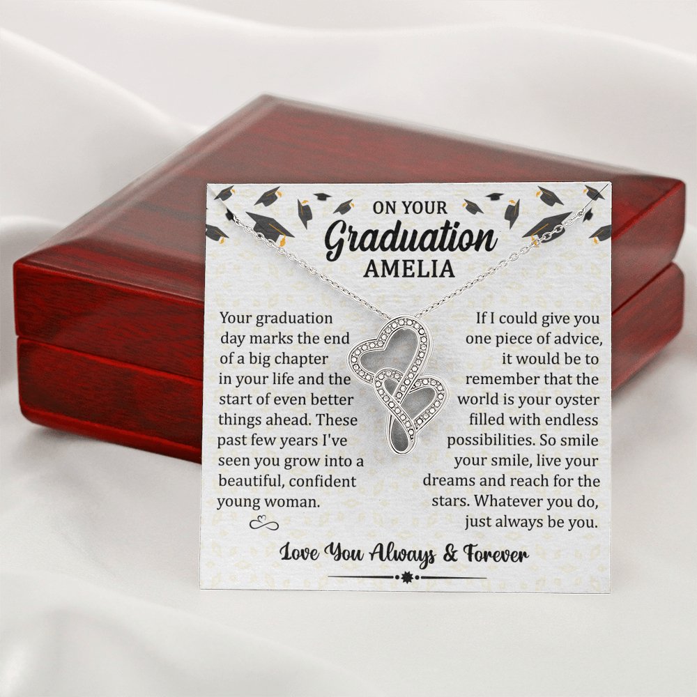 On Your Graduation - Always Be You - Duo Hearts Necklace - Celeste Jewel