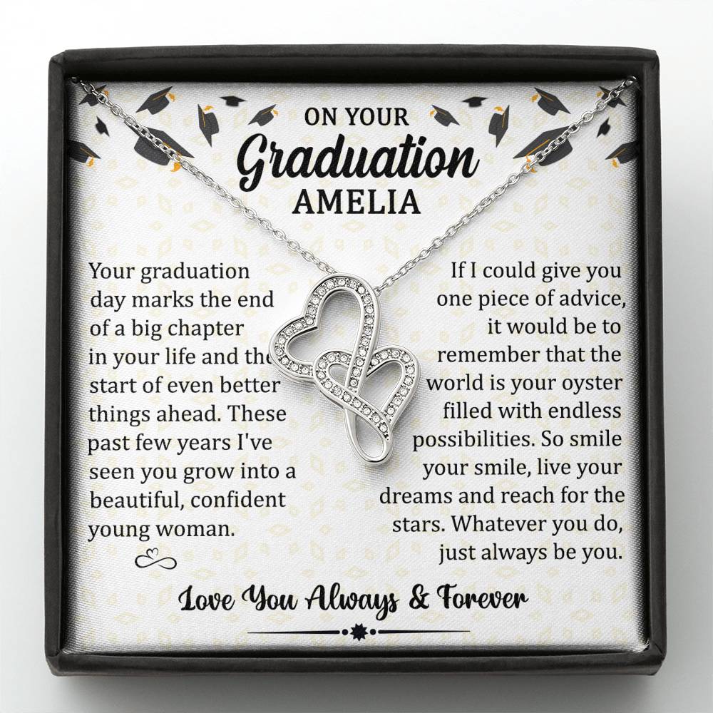 On Your Graduation - Always Be You - Duo Hearts Necklace - Celeste Jewel