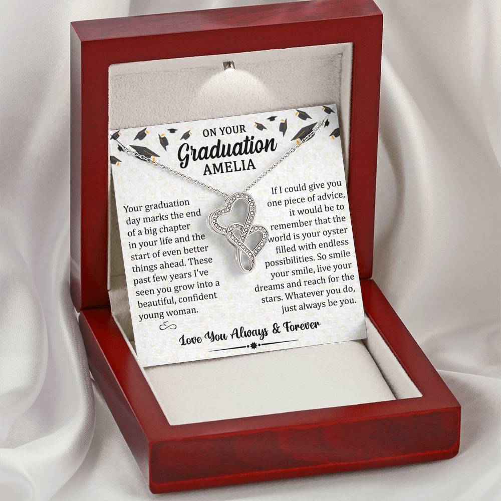 On Your Graduation - Always Be You - Duo Hearts Necklace - Celeste Jewel