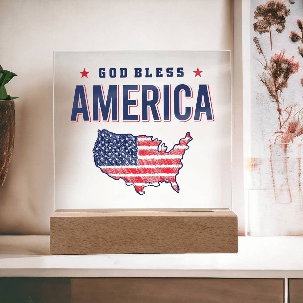 Patriotic Gift - God Bless America - Acrylic Square Plaque - Celeste Jewel