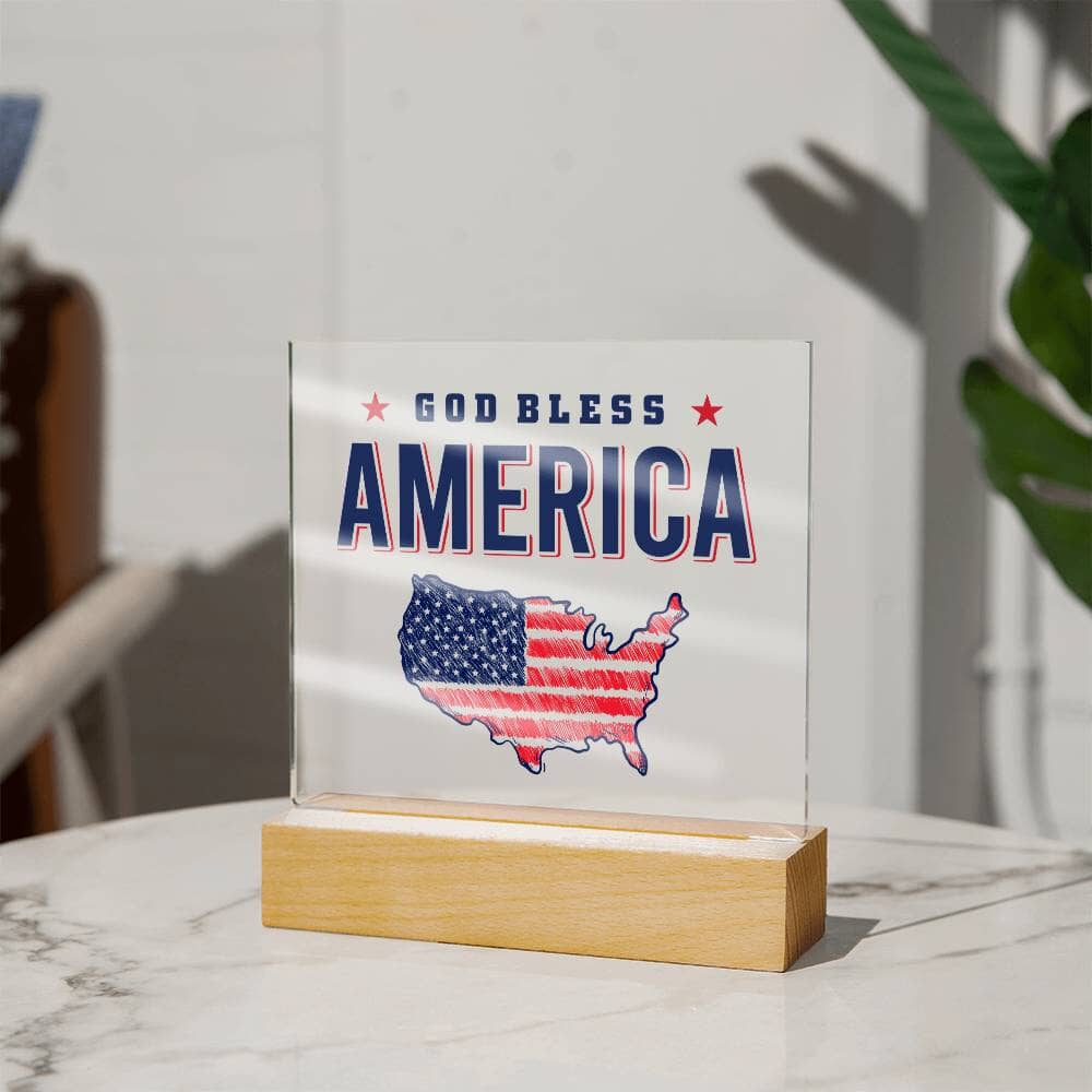 Patriotic Gift - God Bless America - Acrylic Square Plaque - Celeste Jewel