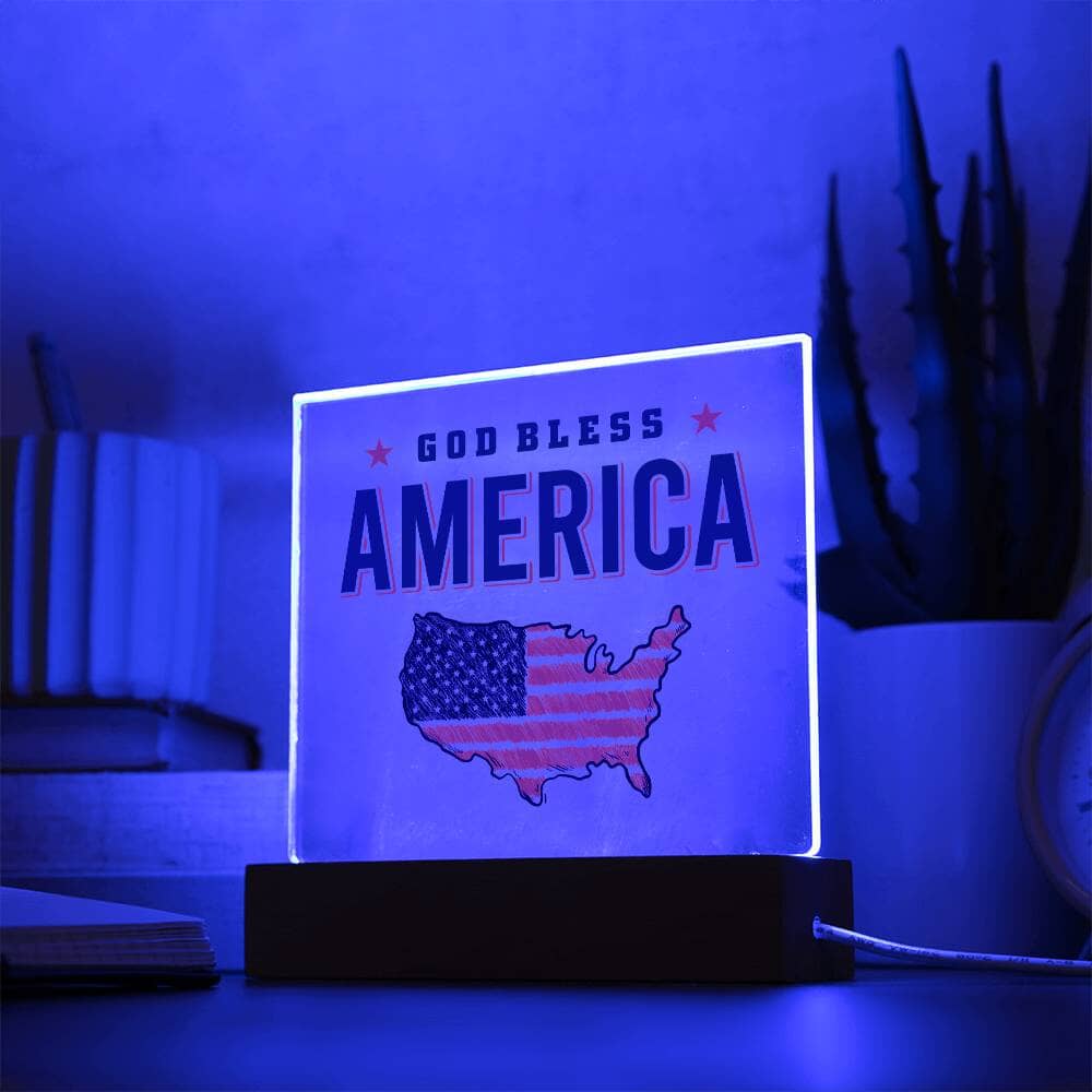 Patriotic Gift - God Bless America - Acrylic Square Plaque - Celeste Jewel