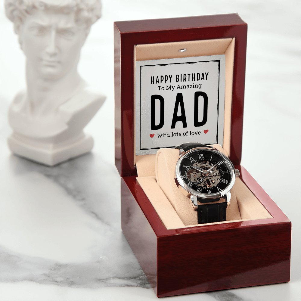 Personalized Birthday Gift For Dad - Men's Skeleton Watch - Celeste Jewel