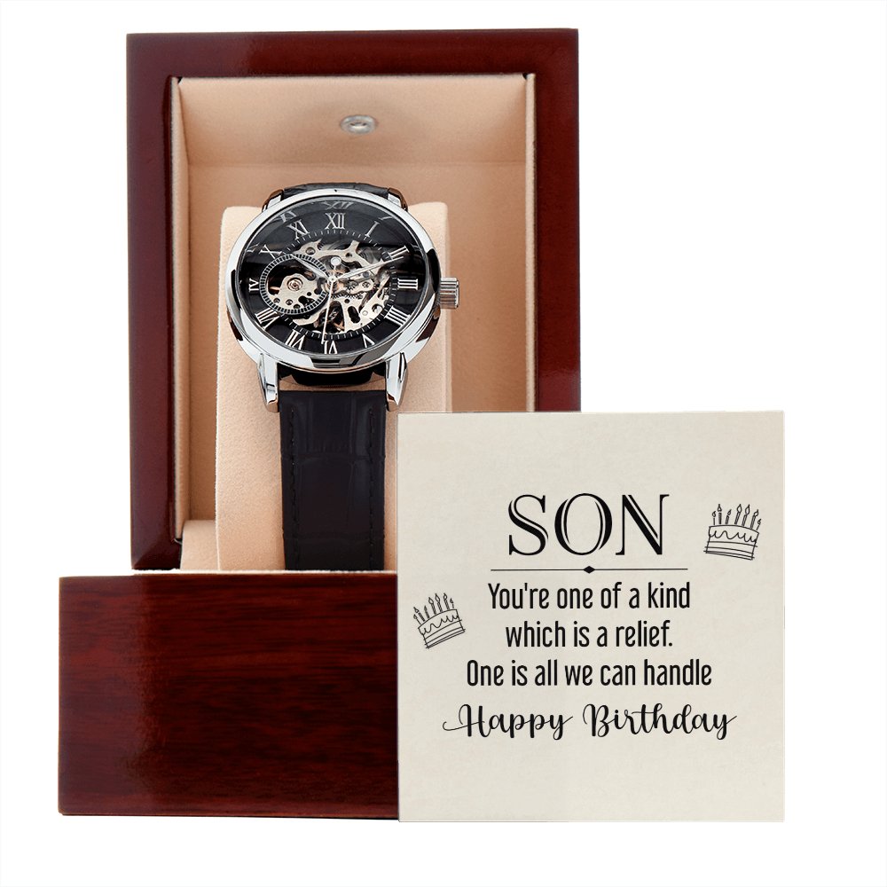 Personalized Birthday Gift For Son - Happy Birthday - Men's Skeleton Watch - Celeste Jewel