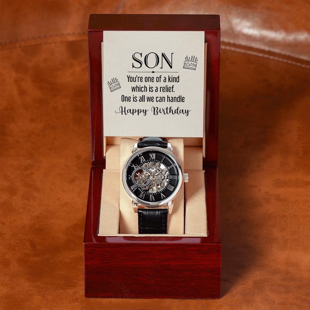 Personalized Birthday Gift For Son - Happy Birthday - Men's Skeleton Watch - Celeste Jewel