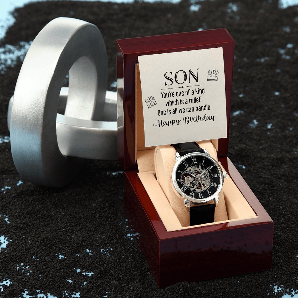 Personalized Birthday Gift For Son - Happy Birthday - Men's Skeleton Watch - Celeste Jewel