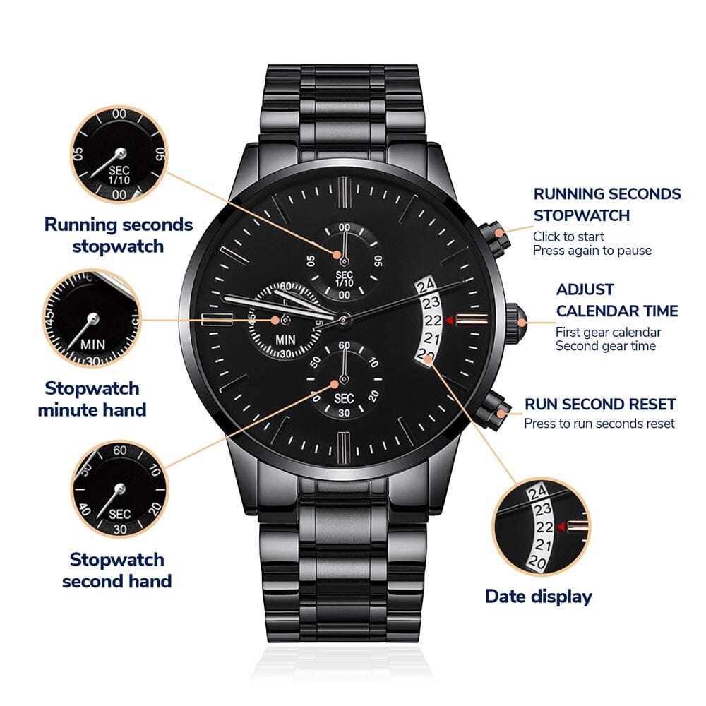 Personalized Black Chronograph Watch For Men - Celeste Jewel