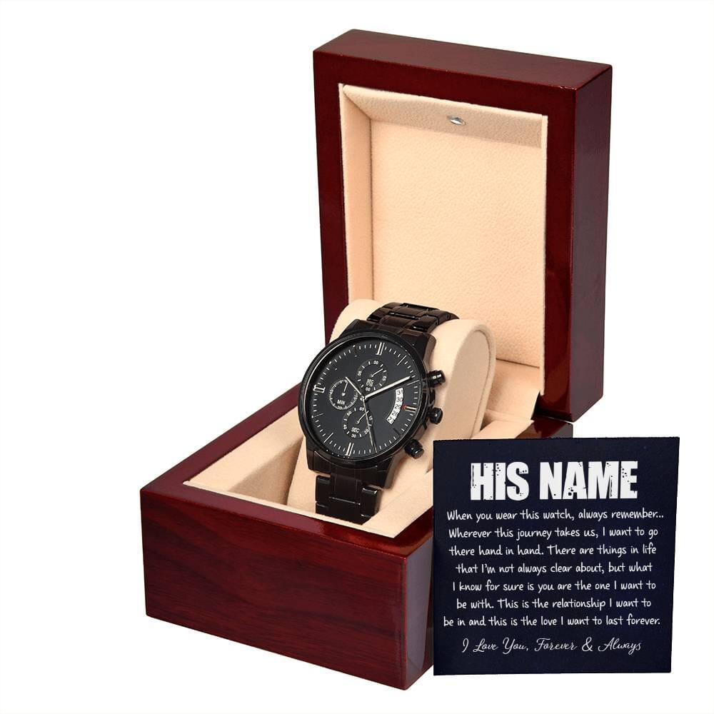 Personalized Gift For Him - Men's Black Chronograph Watch - Celeste Jewel