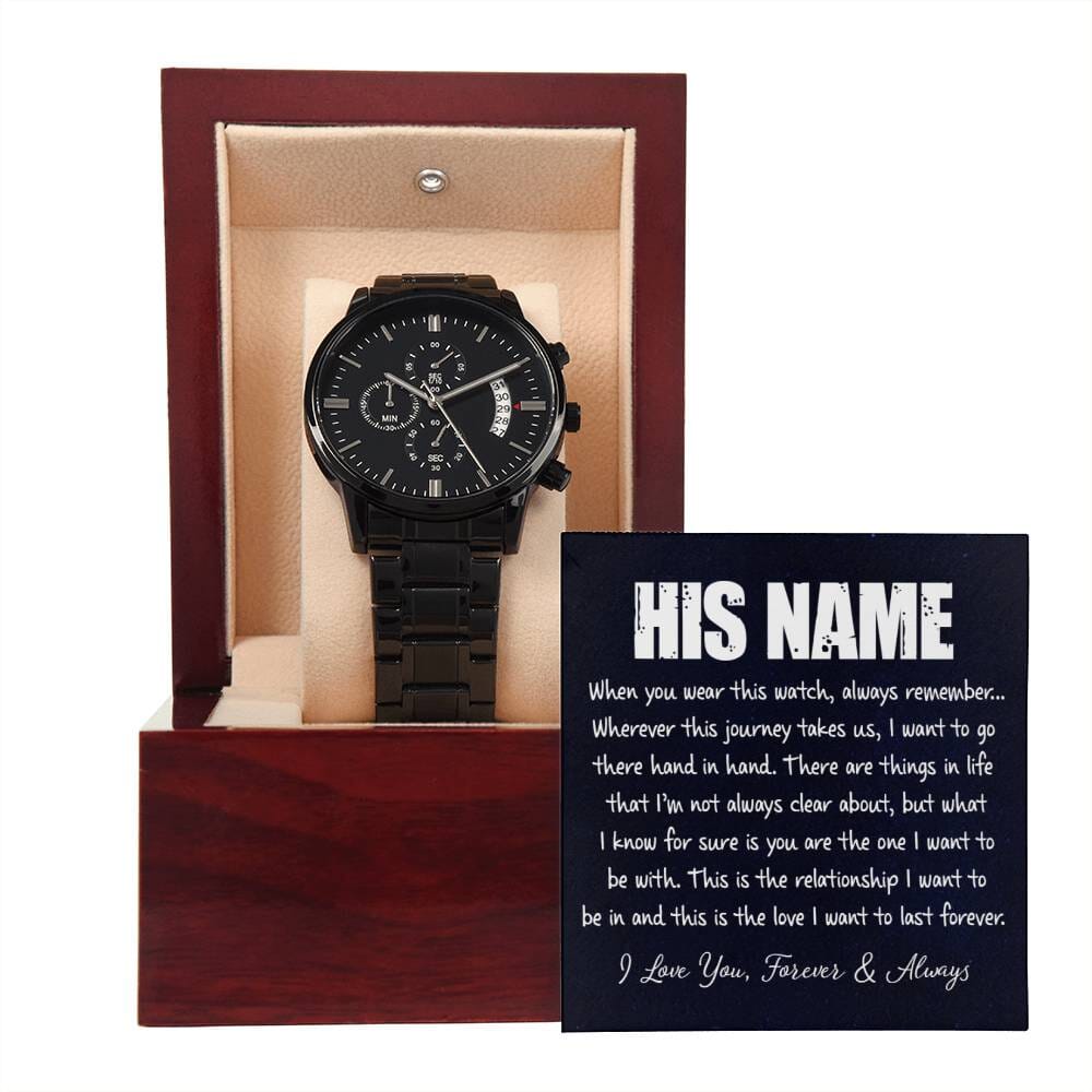Personalized Gift For Him - Men's Black Chronograph Watch - Celeste Jewel