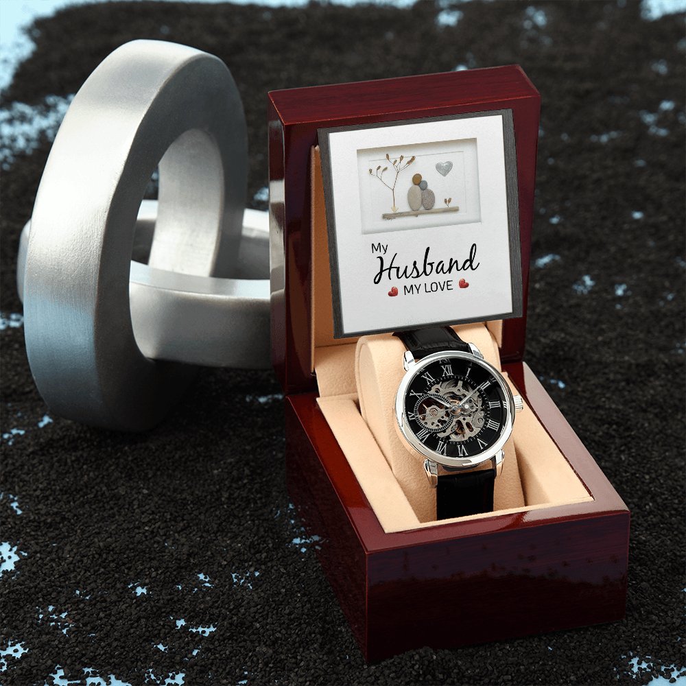 Personalized Gift For Husband - My Husband My Love - Men's Skeleton Watch - Celeste Jewel