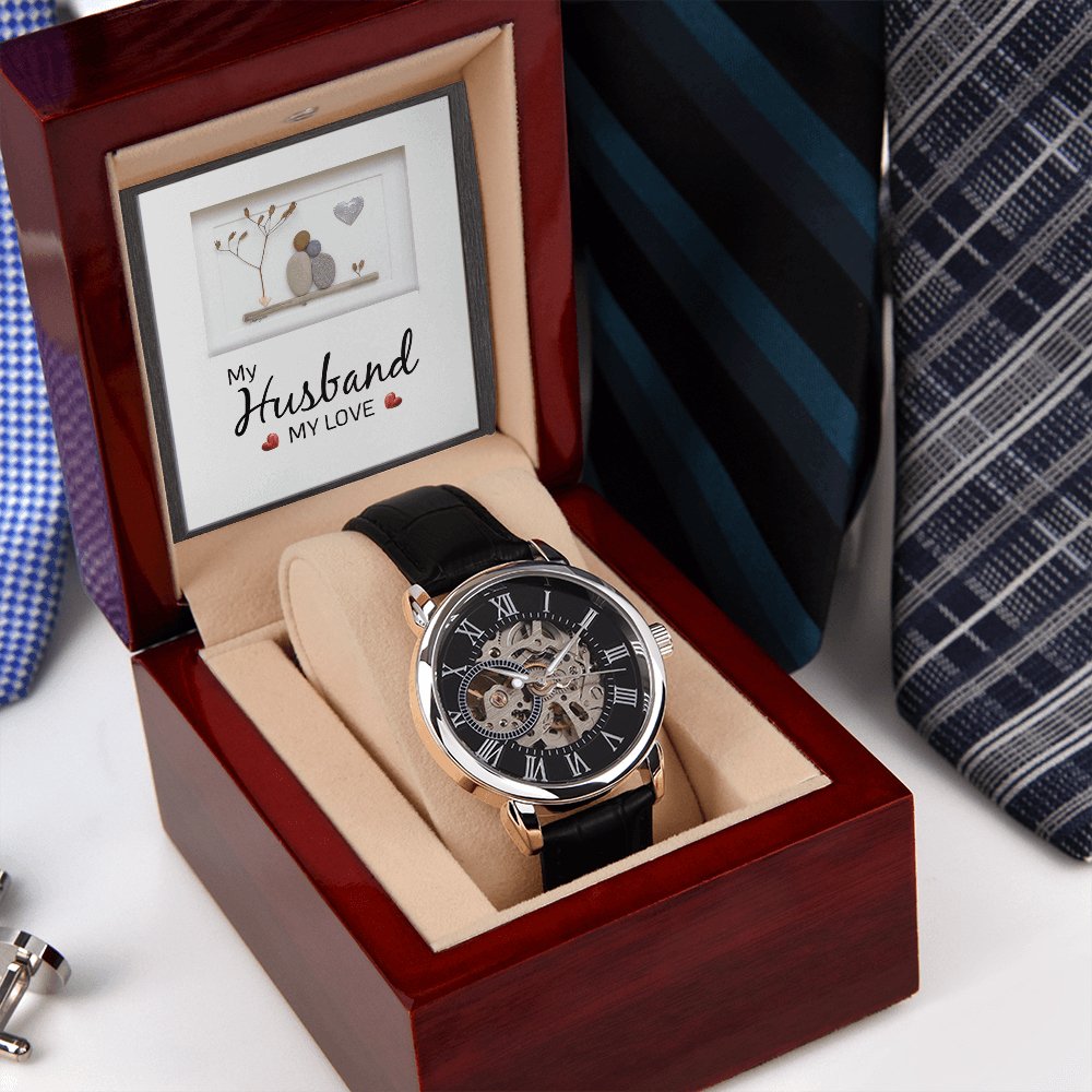 Personalized Gift For Husband - My Husband My Love - Men's Skeleton Watch - Celeste Jewel