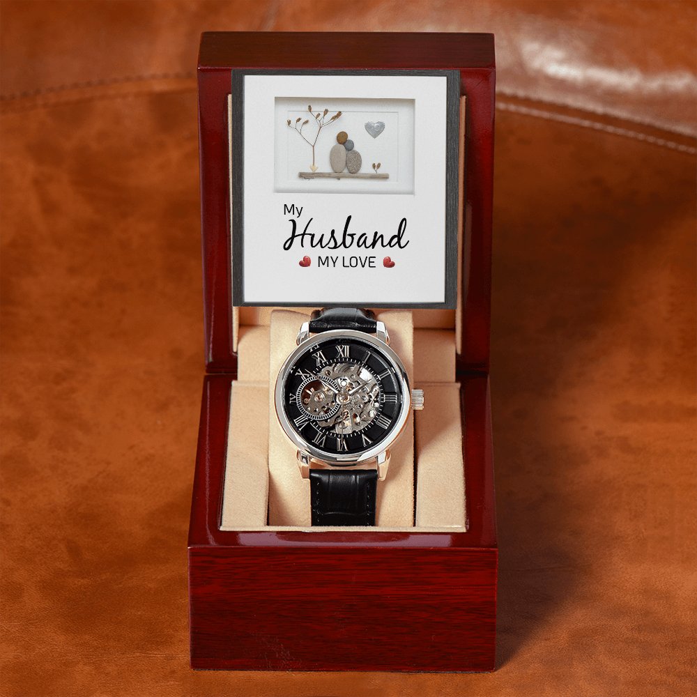 Personalized Gift For Husband - My Husband My Love - Men's Skeleton Watch - Celeste Jewel