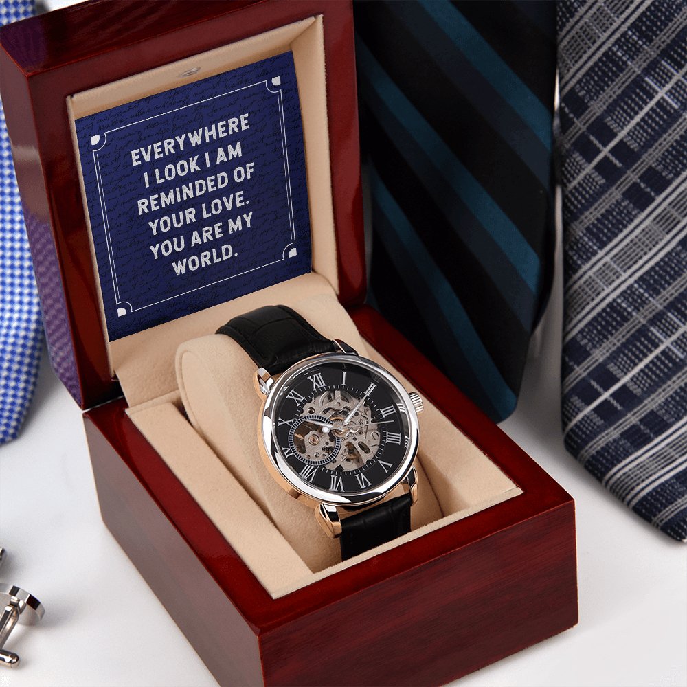 Personalized Gift For Loved One - You Are My World - Men's Skeleton Watch - Celeste Jewel