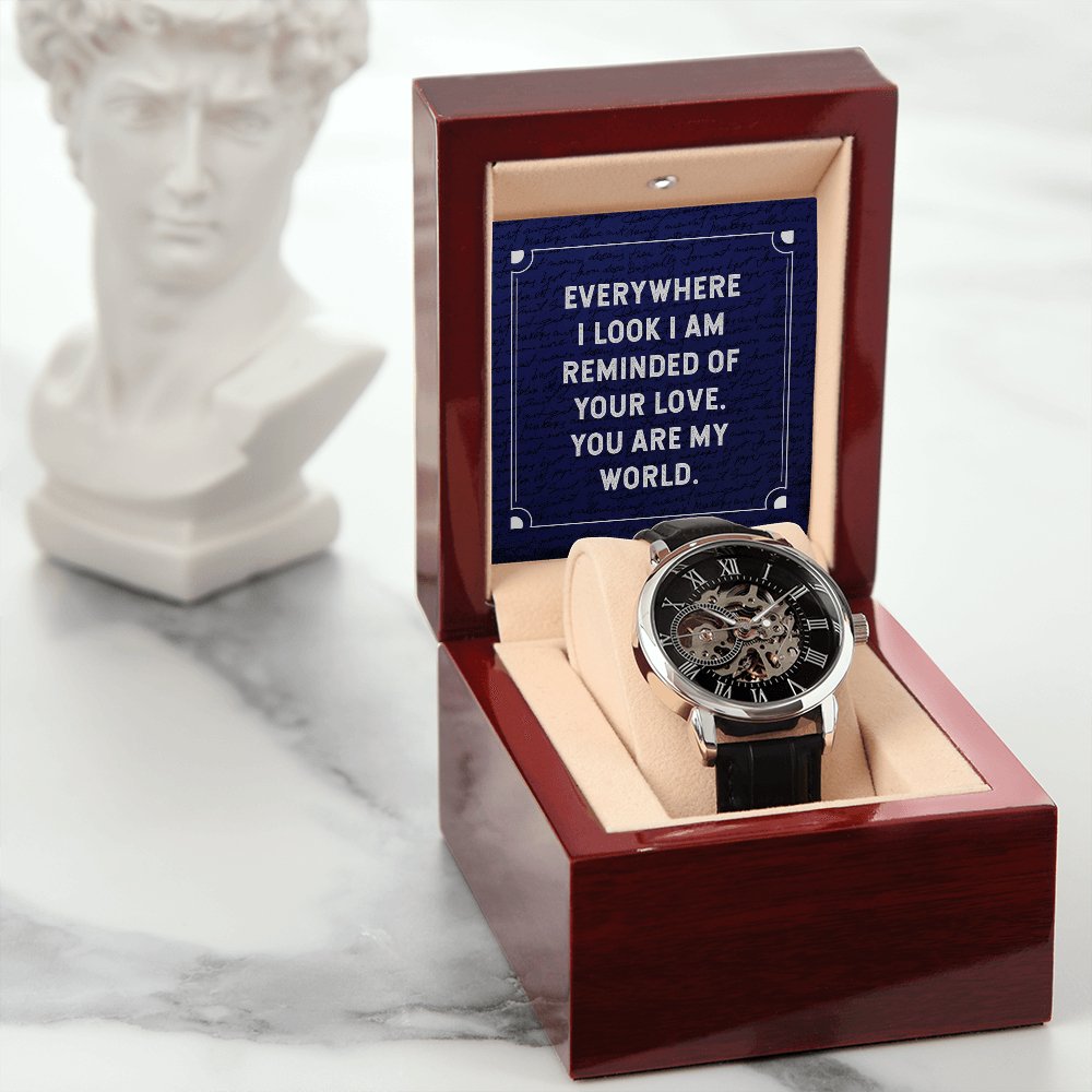 Personalized Gift For Loved One - You Are My World - Men's Skeleton Watch - Celeste Jewel