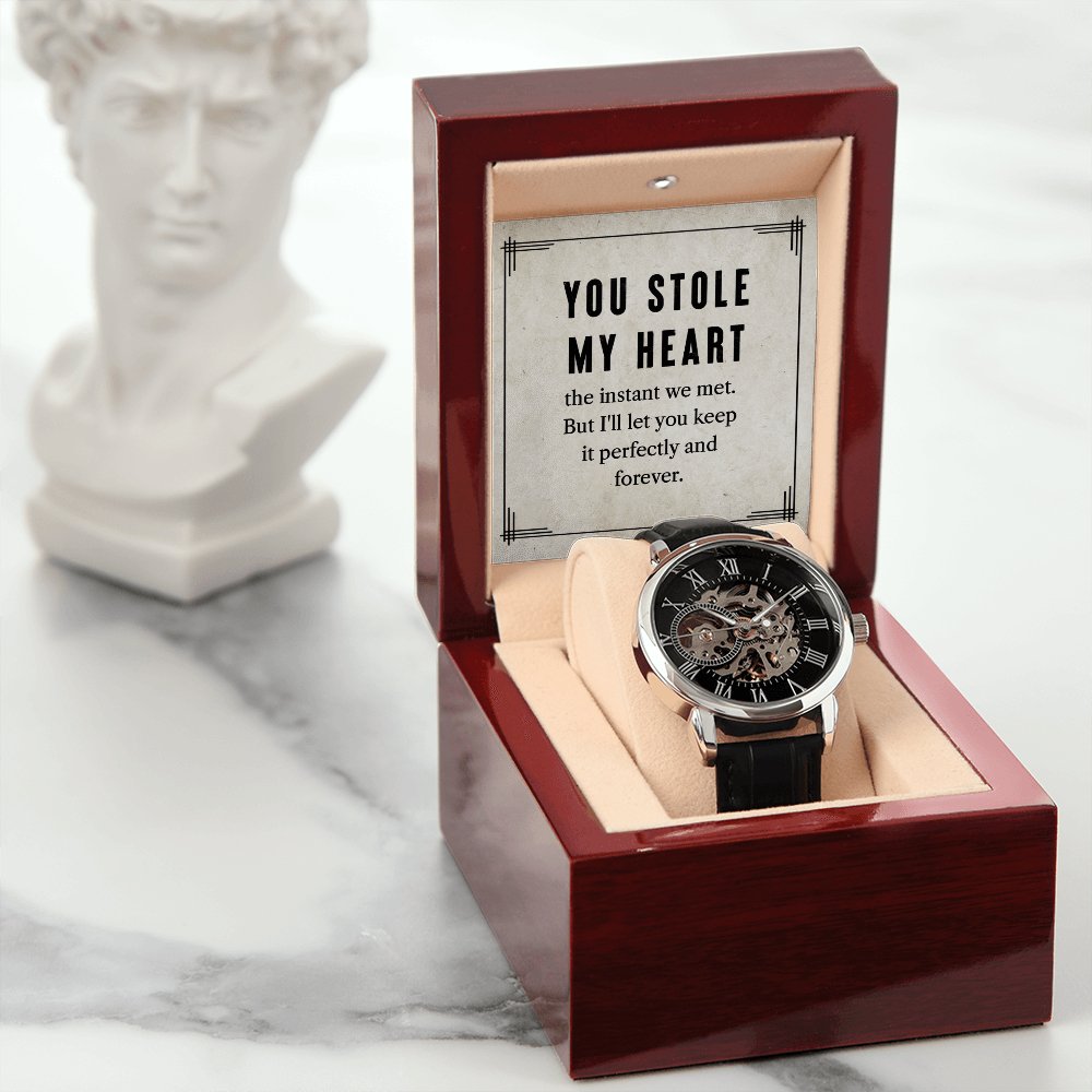 Personalized Gift For Loved One - You Stole My Heart - Men's Skeleton Watch - Celeste Jewel
