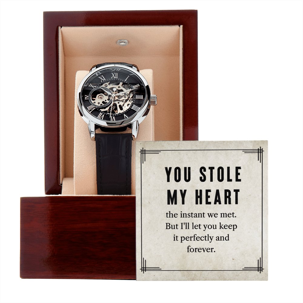 Personalized Gift For Loved One - You Stole My Heart - Men's Skeleton Watch - Celeste Jewel