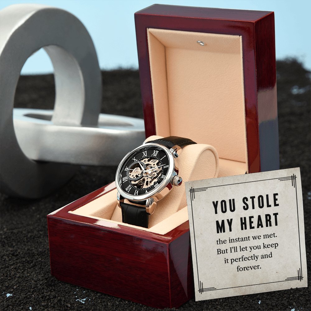 Personalized Gift For Loved One - You Stole My Heart - Men's Skeleton Watch - Celeste Jewel