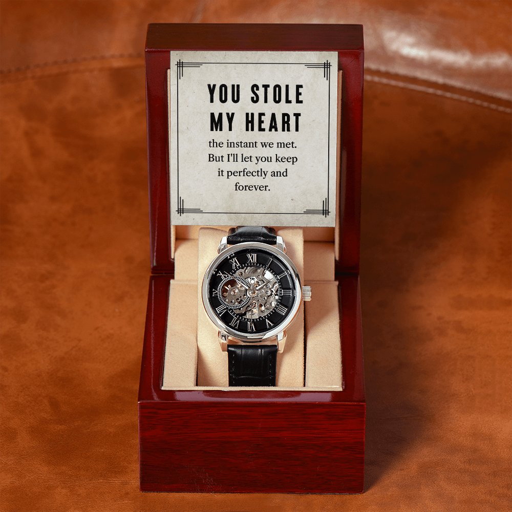 Personalized Gift For Loved One - You Stole My Heart - Men's Skeleton Watch - Celeste Jewel