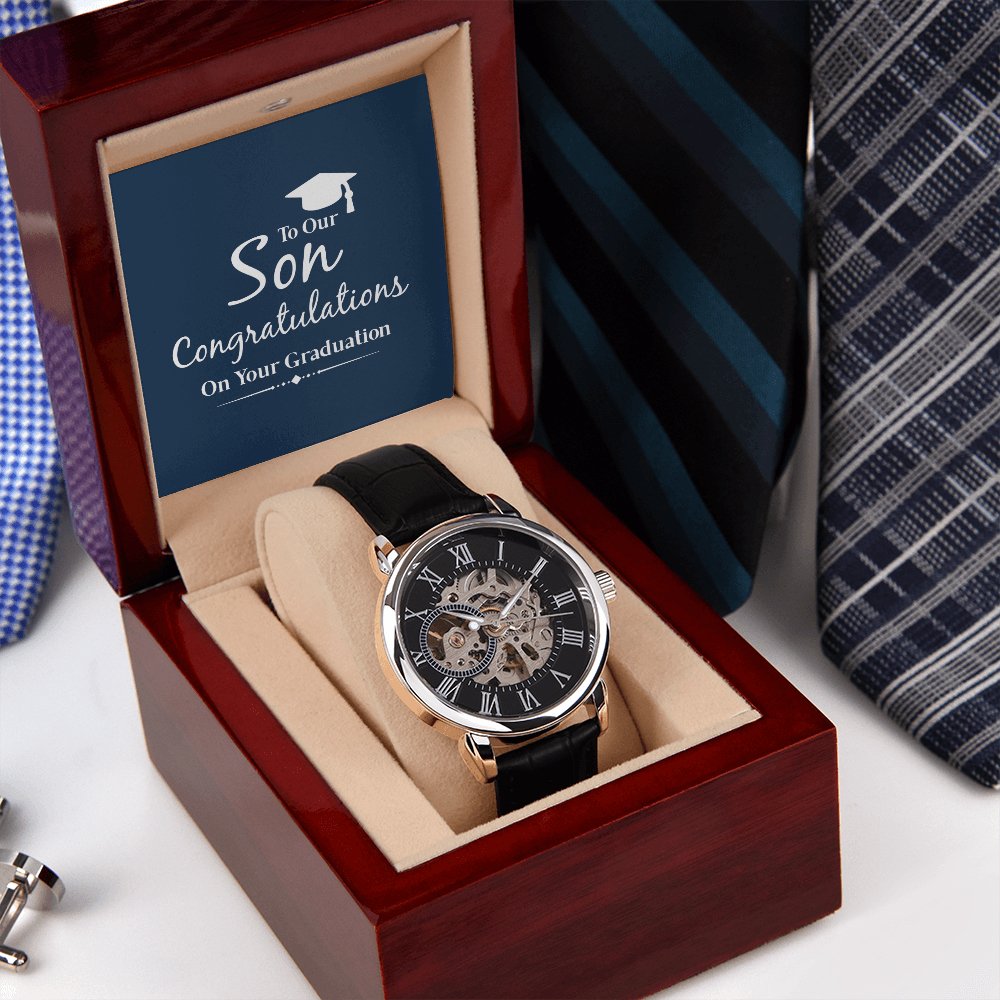 Personalized Graduation Gift For Son - Men's Skeleton Watch - Celeste Jewel